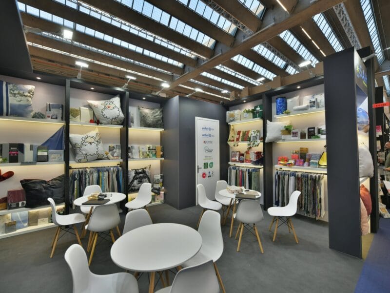 Exhibition booth designed and built for Heimtextil in Frankfurt – Germany’s top trade show booth provider.