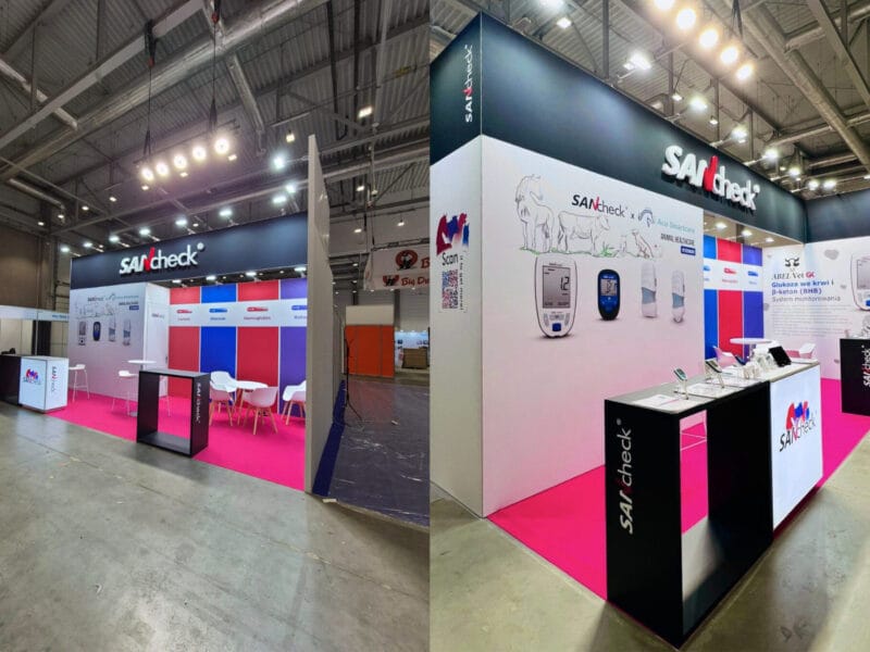 Stoisko targowe BeneCheck SanCheck na targach FERMA w Polsce, zabudowa i montaż przez Stand 360.